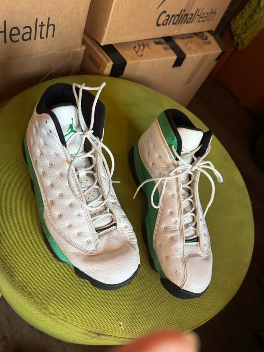 Jordan White and Green Retro Basketball Shoes